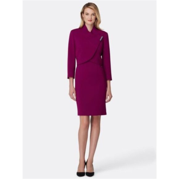 Tahari Arthur S. Levine Womens 2 Pc Magenta Suit Dress Size 18 - Picture 1 of 16